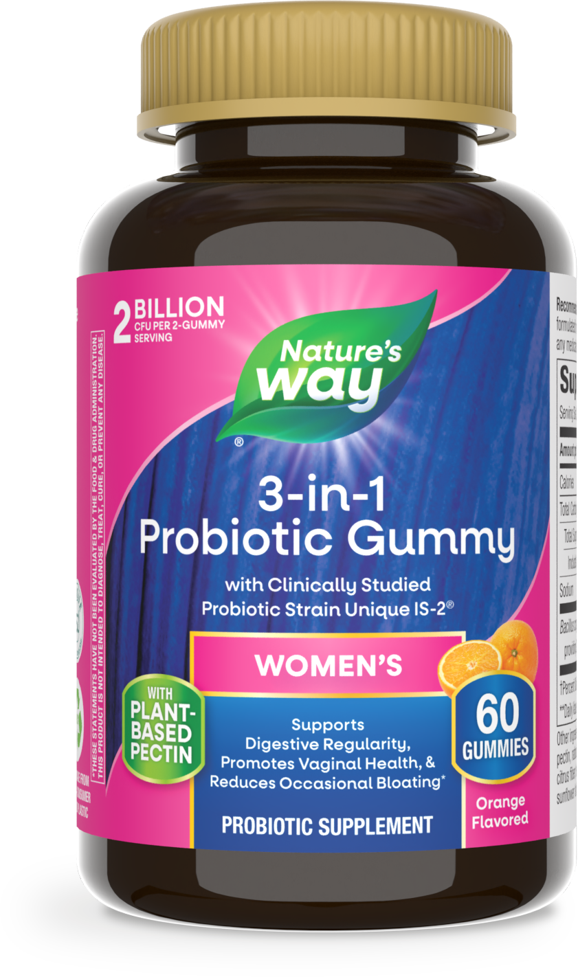<{%PRIMARY_14721E%}>Nature's Way® | 3-in-1 Probiotic Women's Gummy, 60 gummies, Orange