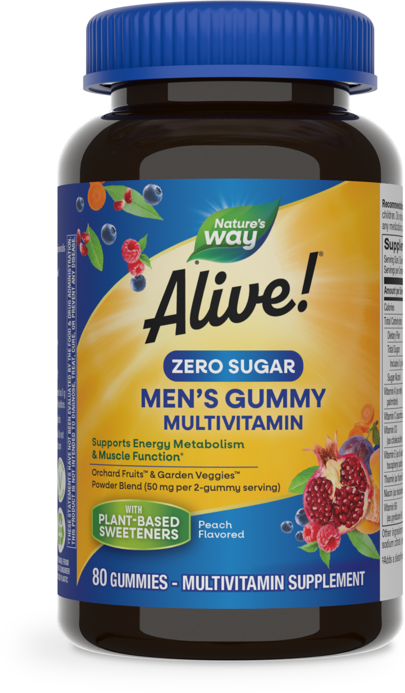 <{%PRIMARY_15205%}>Nature's Way® | Alive! Zero Sugar Men's Gummy Multivitamin, 80 gummies, Peach