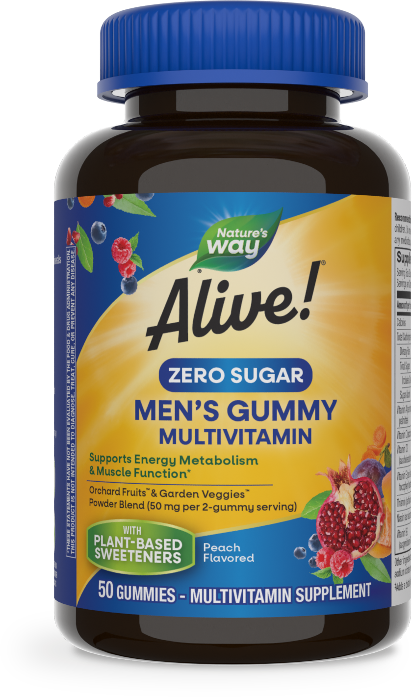 <{%PRIMARY_14620%}>Nature's Way® | Alive! Zero Sugar Men's Gummy Multivitamin, 50 gummies, Peach