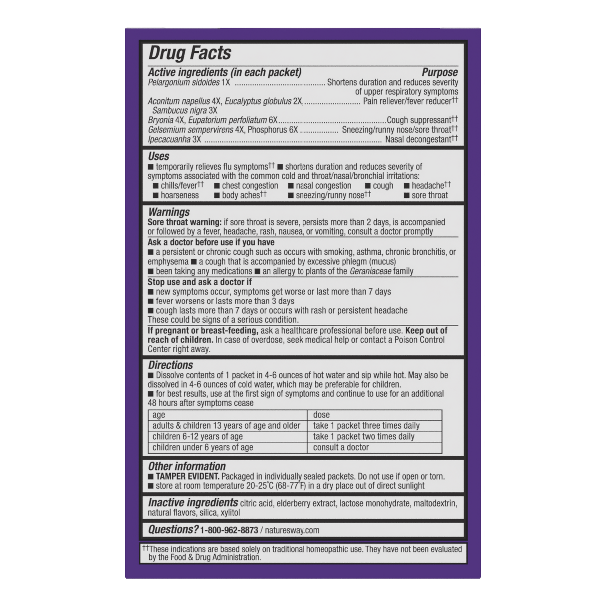<{%360IMAGE1_15182%}>Nature's Way® | Sambucus Cold+Flu Relief Elderberry Hot Drink - back of pack