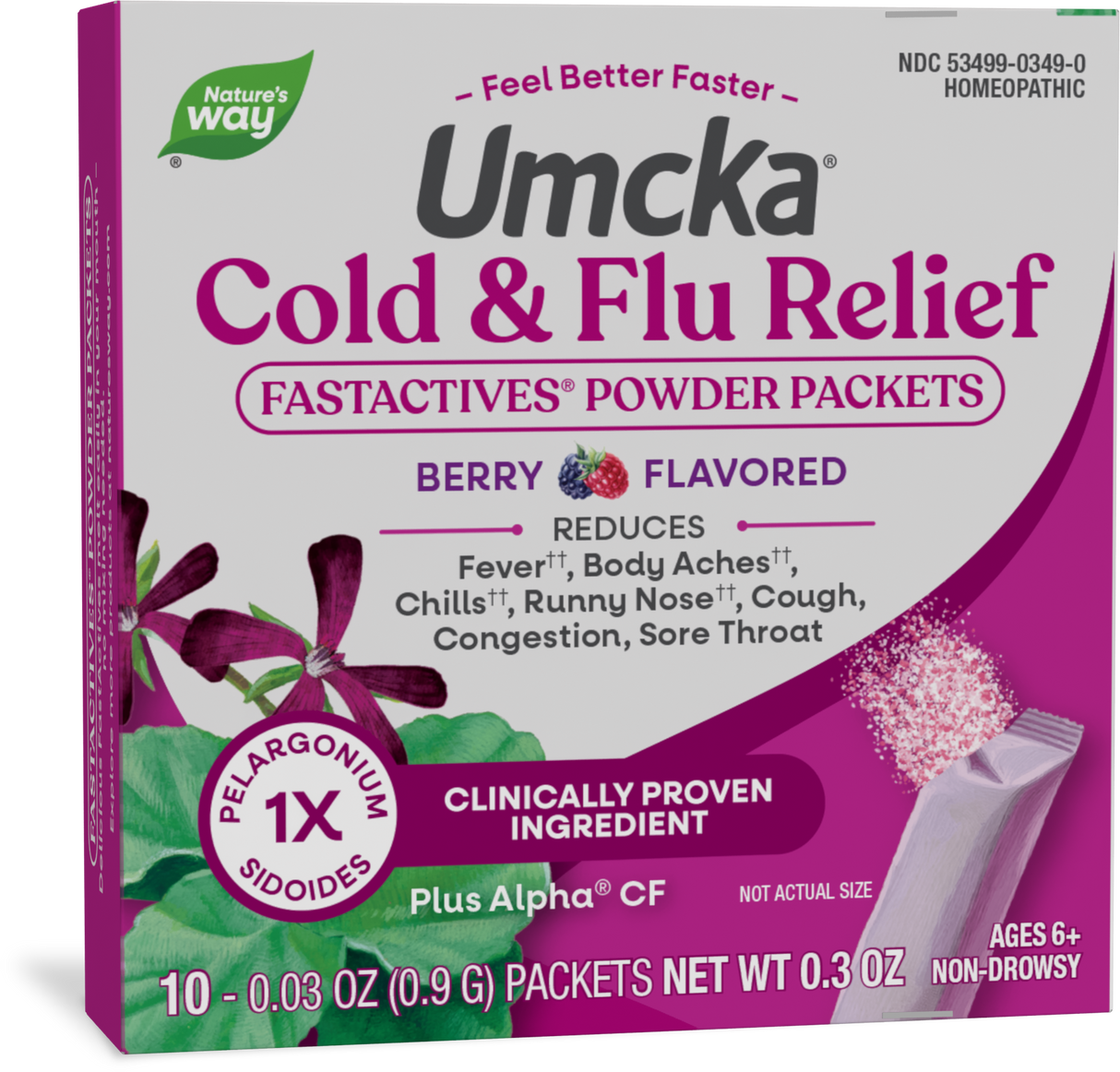 <{%PRIMARY_15349%}>Nature's Way® | Umcka Cold&Flu Relief FastActives, 10 powder packetss, Berry