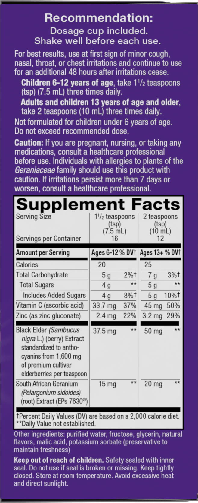 <{%360IMAGE1_13673%}>Nature's Way® | Sambucus Cough Relief +♢ Immune* Elderberry Syrup - right side of pack
