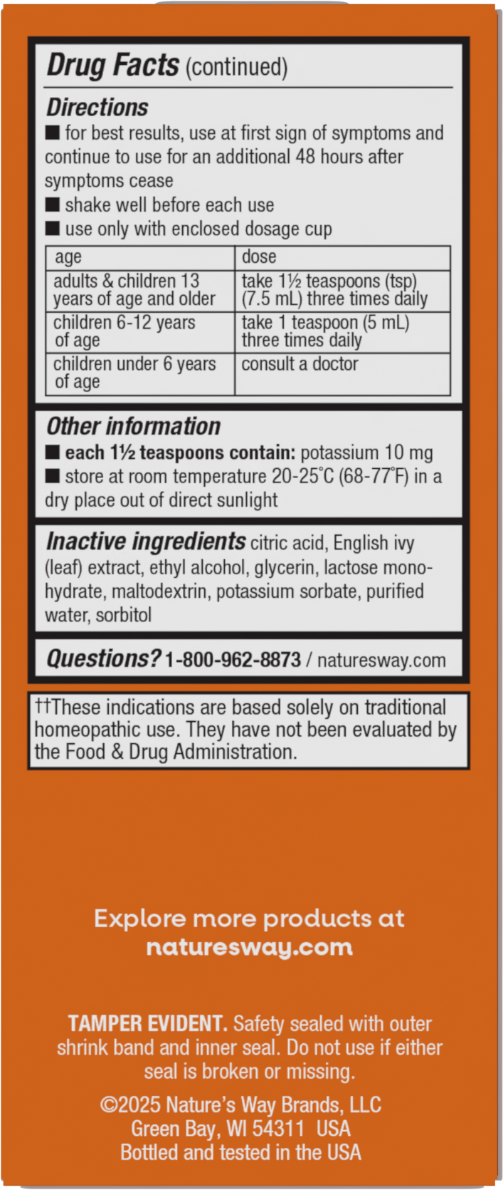 <{%360IMAGE2_15864%}>Nature's Way® | Umcka Cough Relief Syrup - back of pack
