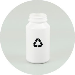 <{%ATTRIBUTE3_2070%}>A white round bottle with a black universal recycling symbol on the front.