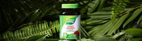 Nature's Way zinc gummy on leafy background