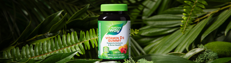 Nature's Way Vitamin D3 Gummy with leafy background.
