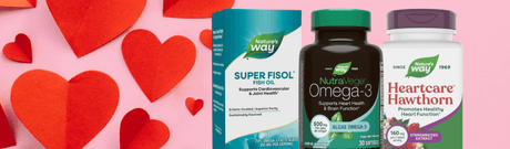 heart care supplements on heart pink background