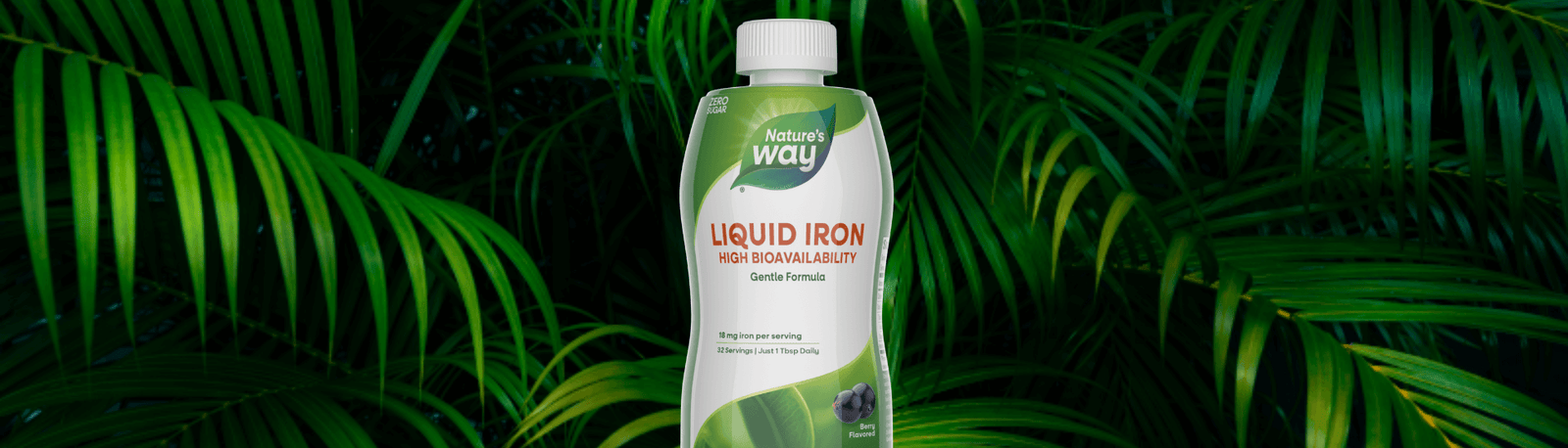 Nature's Way Liquid Iron on leafy green background