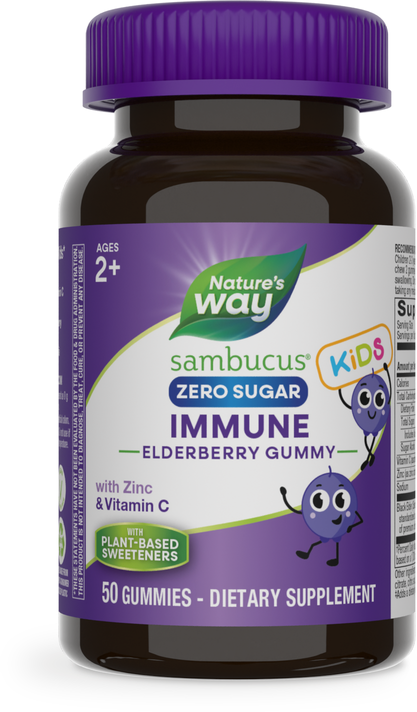 <{%PRIMARY_15027%}>Nature's Way® | Sambucus Zero Sugar Immune Gummies for Kids, 50 gummies, Elderberry
