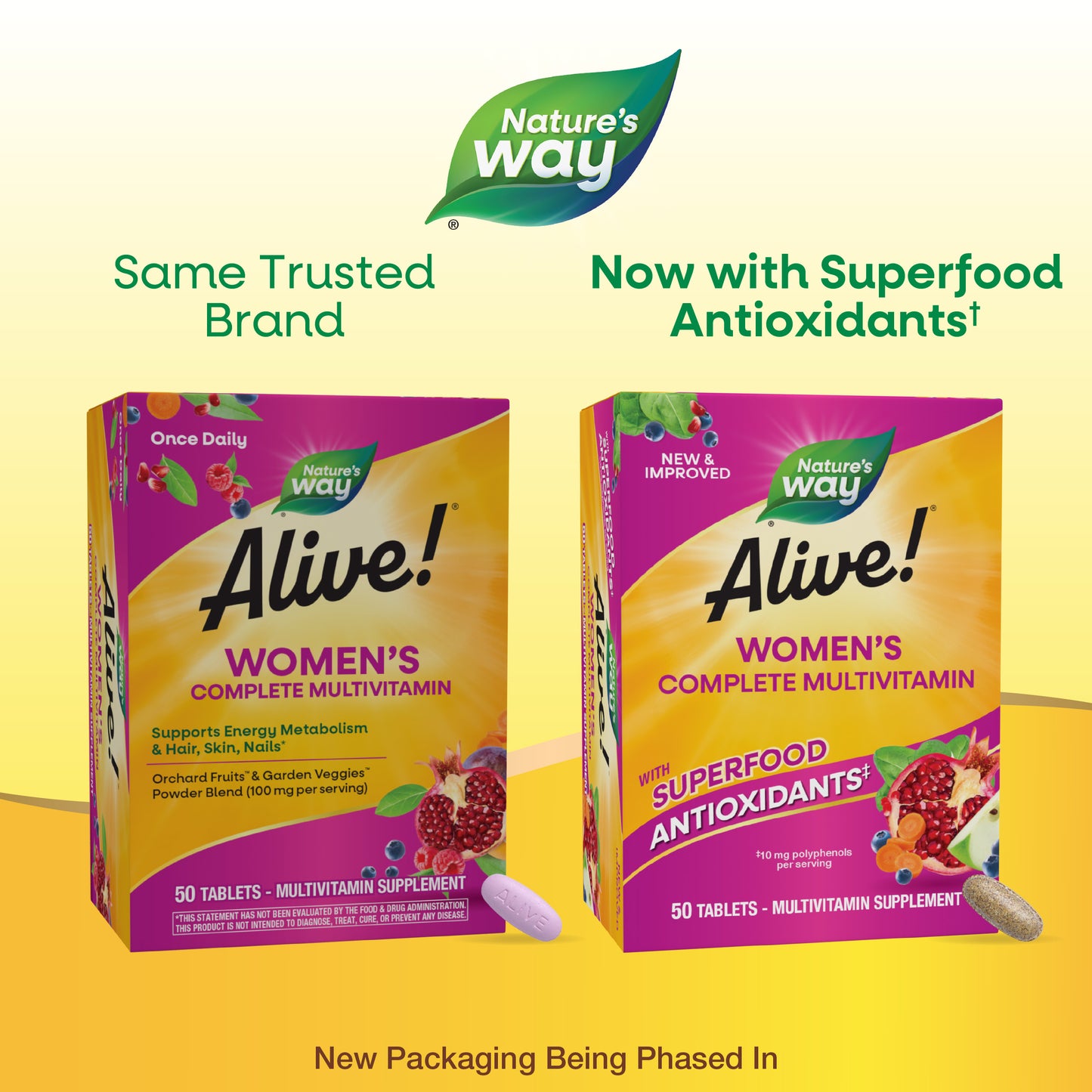 <{%MAIN8_13663%}>Nature's Way® | Alive! Women's Complete Multivitamin - package updates old to new