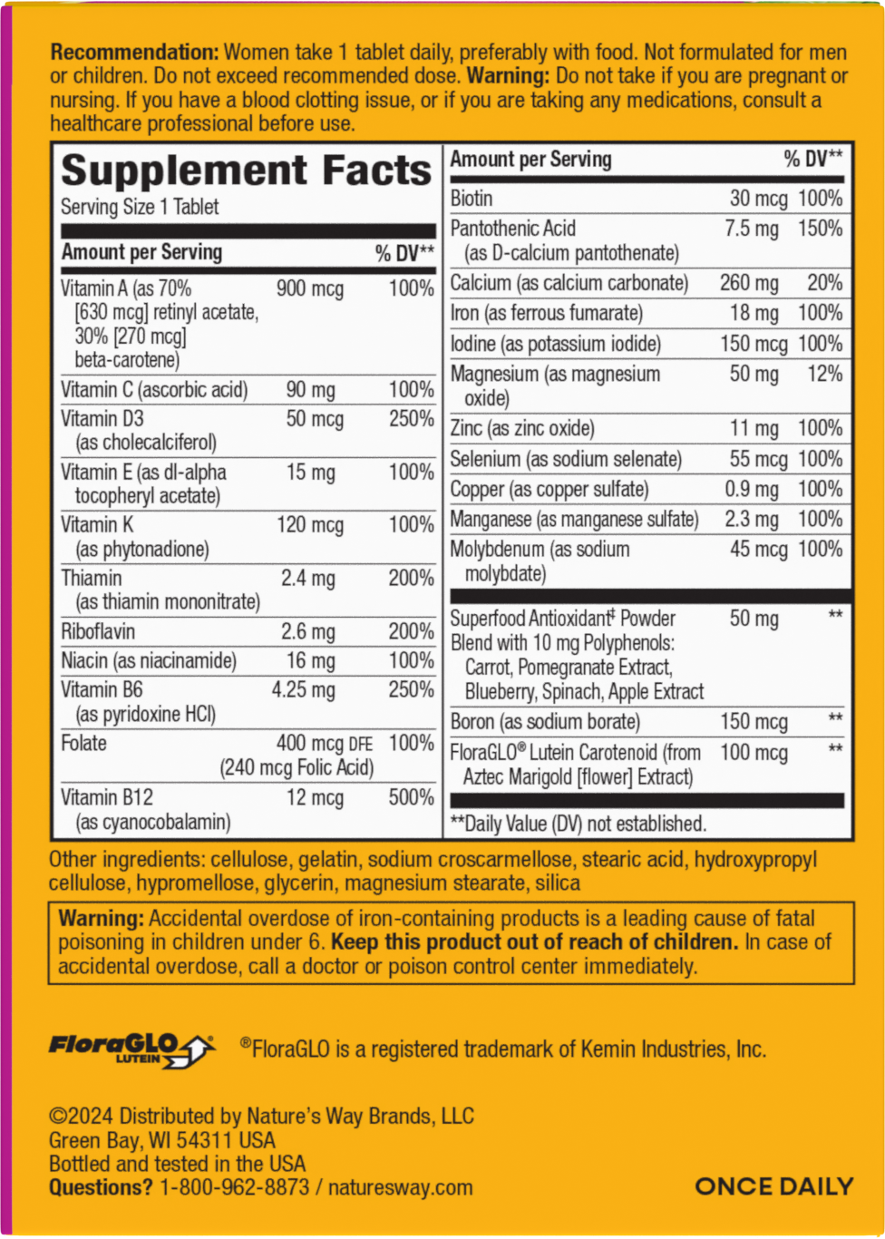 <{%MAIN9_13663%}>Nature's Way® | Alive! Women's Complete Multivitamin - back of pack