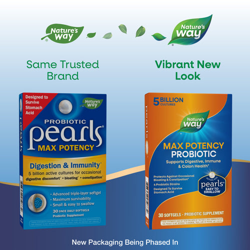 Nature's Way® | Probiotic Pearls MAX Potency - package updates old to new Sku:5073IP