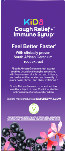 Nature's Way® | Sambucus Kids Cough Relief + Immune Syrup - back of pack Sku:13671