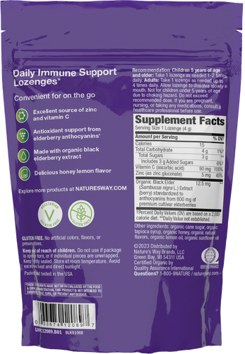 Nature's Way® | Sambucus Immune Lozenges - back of pack Sku:12089
