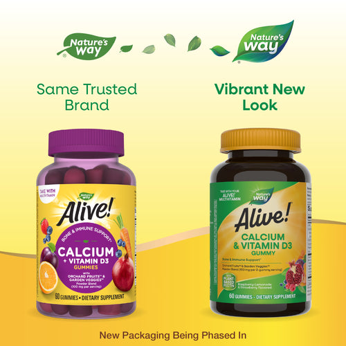 Nature's Way® | Alive! Calcium & Vitamin D3 Gummies - package updates old to new Sku:10255