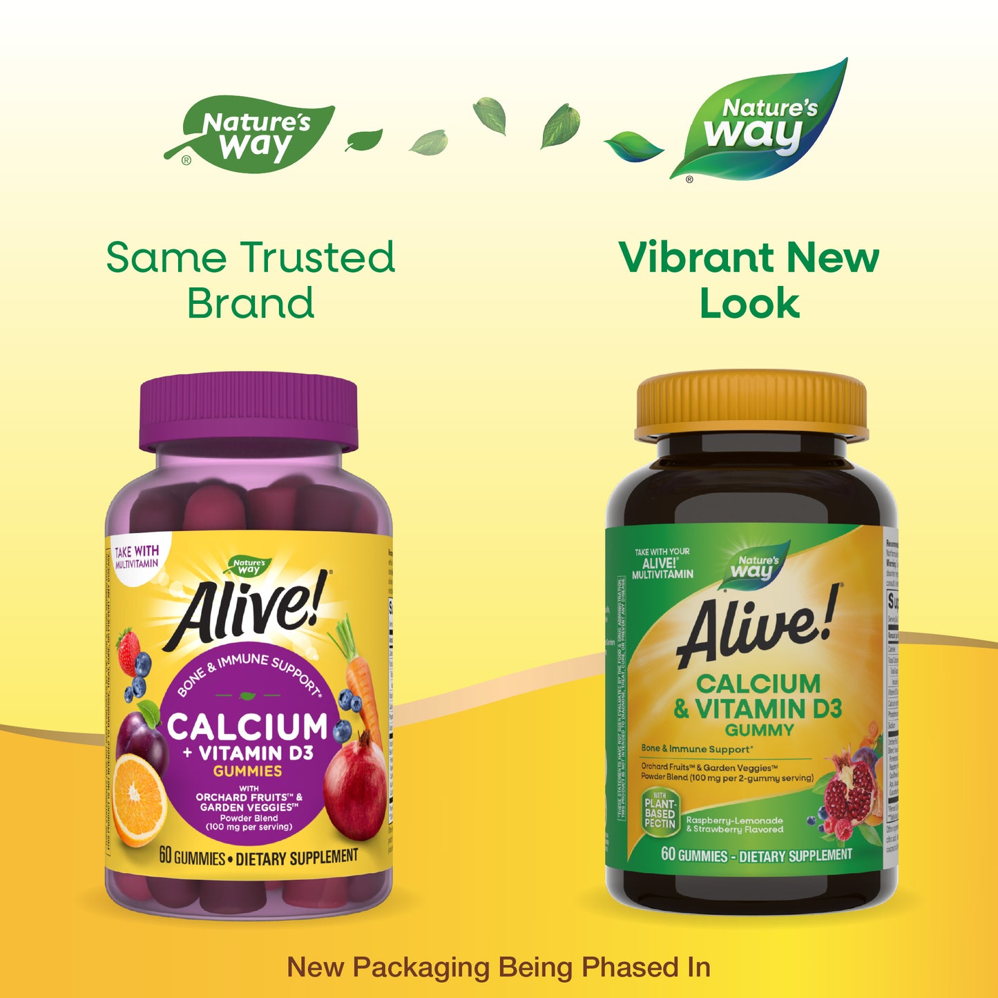 <{%MAIN1_10255%}>Nature's Way® | Alive! Calcium & Vitamin D3 Gummies - package updates old to new