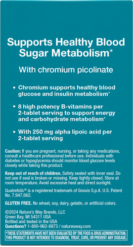 Nature's Way® | Blood Sugar Manager Tablets - back of pack Sku:04906