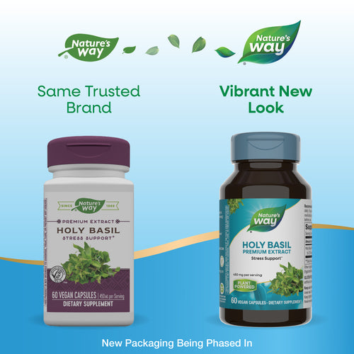 Nature's Way® | Holy Basil Premium Extract - package updates old to new Sku:15493