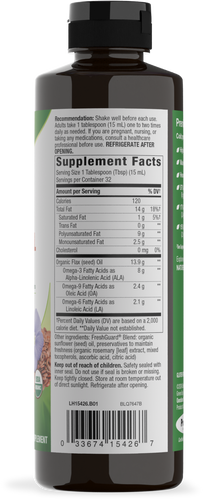 Nature's Way® | Organic Flax Oil - right side of pack Sku:15426