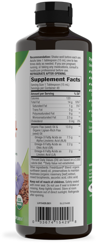 Nature's Way® | Organic Flax Oil Super Lignan - right side of pack Sku:15429