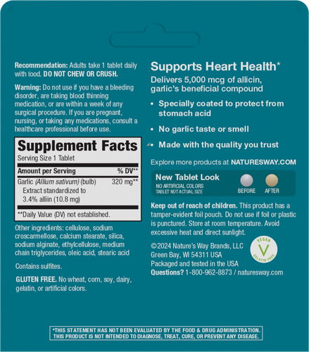 Nature's Way® | Garlinase 5000 - back of pack Sku:08501