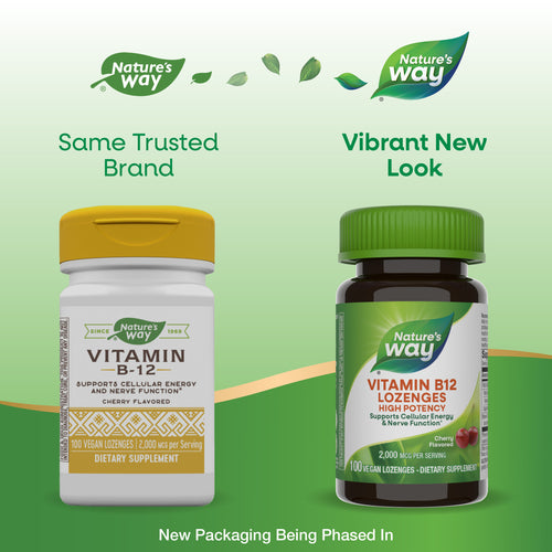 Nature's Way® | Vitamin B12 Lozenges High Potency - package updates old to new Sku:40440