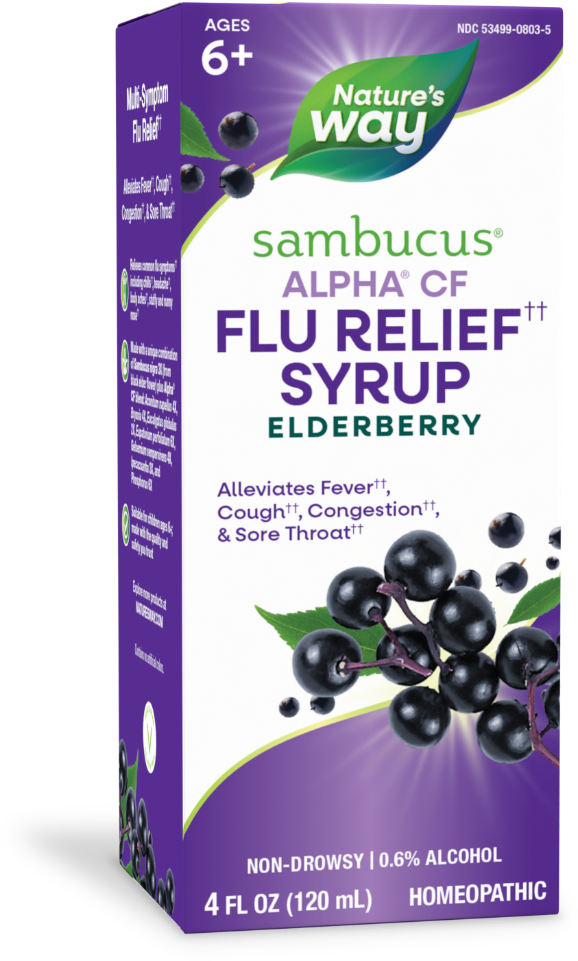 <{%PRIMARY_15803%}>Nature's Way® | Sambucus Flu Relief Syrup, 4 fl oz (120 ml)