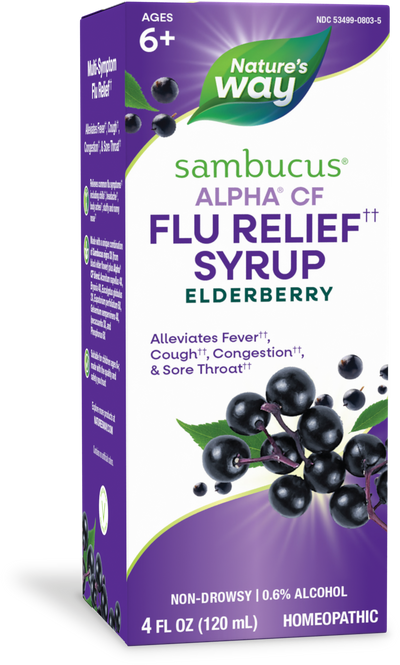 <{%PRIMARY_15803%}>Nature's Way® | Sambucus Flu Relief Syrup, 4 fl oz (120 ml)