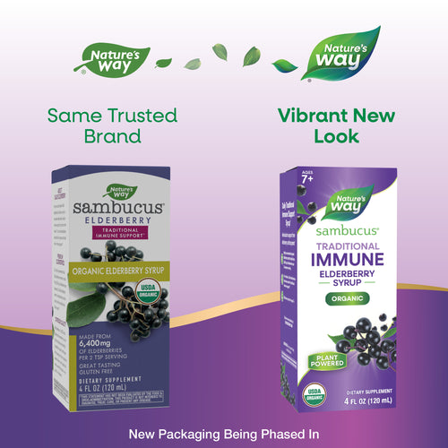 Nature's Way® | Sambucus Traditional Immune Elderberry Syrup - package updates old to new Sku:15796