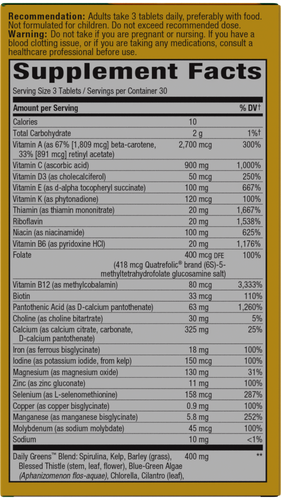 Nature's Way® | Alive! Max3 Potency Adult Complete Multivitamin - right side of pack Sku:14927