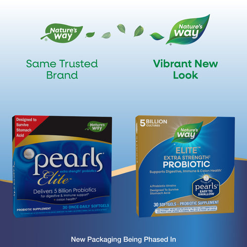 Nature's Way® | Pearls Elite Extra Strength Probiotics - package updates old to new Sku:56435