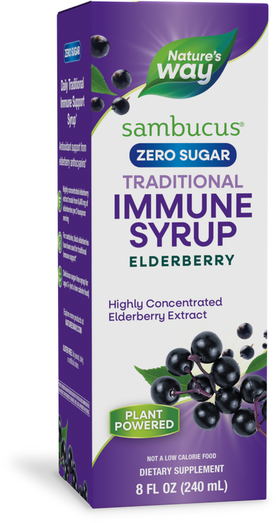 <{%PRIMARY_15331%}>Nature's Way® | Sambucus Zero Sugar Traditional Immune Syrup, 8 fl oz (235 ml), Elderberry