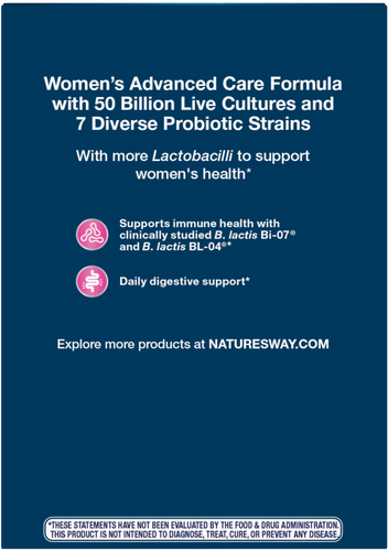 Nature's Way® | Fortify Optima Women's 50 Billion Probiotic - back of pack Sku:10336