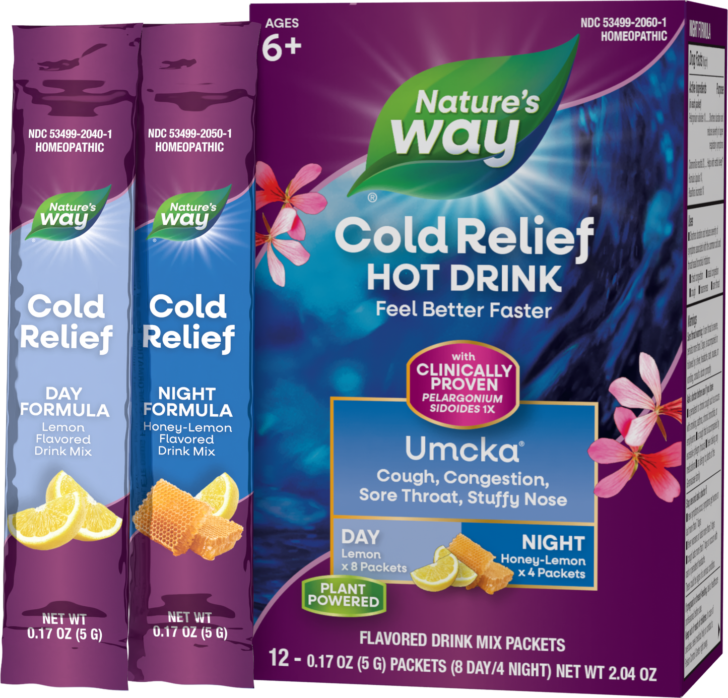 <{%PRIMARY_10601%}>Nature's Way® | Umcka Cold Care Day+Night Soothing Hot Drink, 12 drink mixes, Lemon Citrus & Honey Lemon