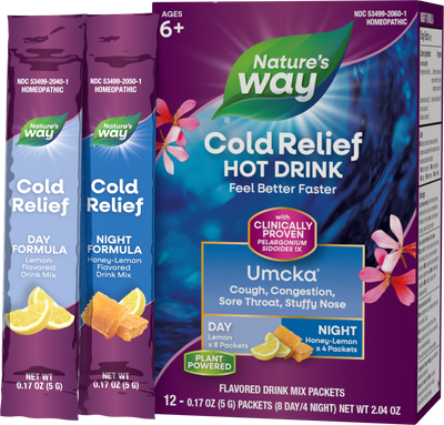 <{%PRIMARY_10601%}>Nature's Way® | Umcka Cold Care Day+Night Soothing Hot Drink, 12 drink mixes, Lemon Citrus & Honey Lemon