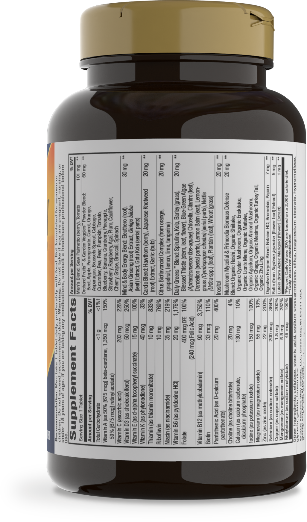 <{%MAIN10_13940%}>Nature's Way® | Alive! Men's 50+ Ultra Multivitamin - right side of pack