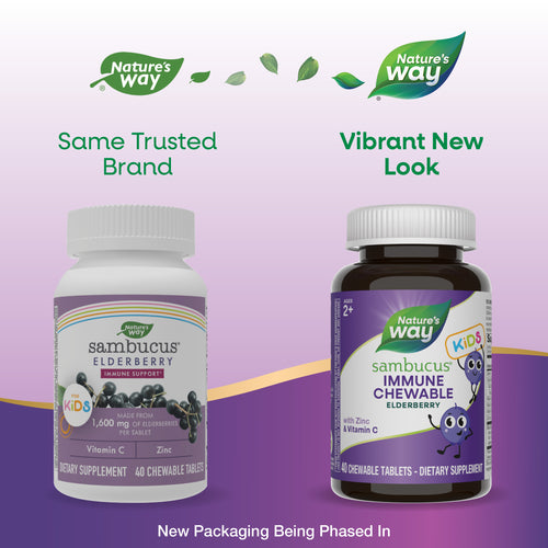 Nature's Way® | Sambucus Kids Immune Chewable - package updates old to new Sku:12961