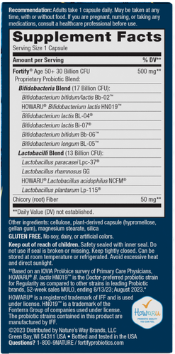 Nature's Way® | Fortify 30 Billion Daily Probiotic Adults 50+ - right side of pack Sku:10293