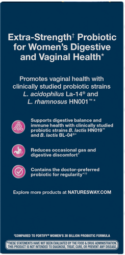 Nature's Way® | Fortify Women's Extra-Strength Probiotic - left side of pack Sku:11581