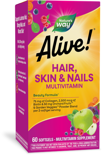 Nature's Way® | Alive! Hair, Skin & Nails Multivitamin, 60 softgels, Strawberry Sku:11094