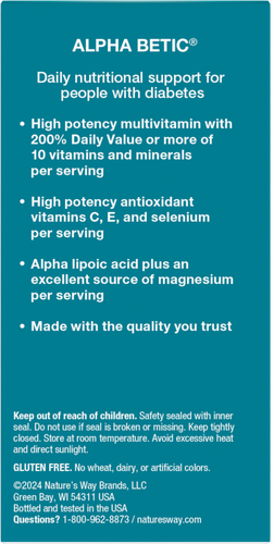 Nature's Way® | Alpha Betic Multivitamin - back of pack Sku:60038