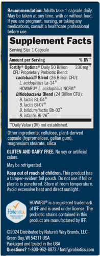 Nature's Way® | Fortify Optima 50 Billion Probiotic - right side of pack Sku:10337
