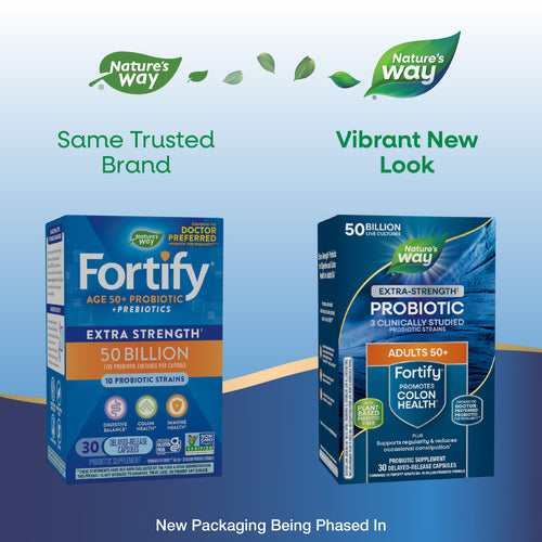 Nature's Way® | Fortify 50+ Extra-Strength Probiotic - package updates old to new Sku:11582