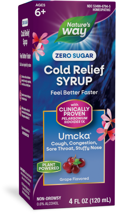 <{%PRIMARY_15794%}>Nature's Way® | Umcka Zero Sugar Cold Relief Syrup, 4 fl oz (120 ml), Grape