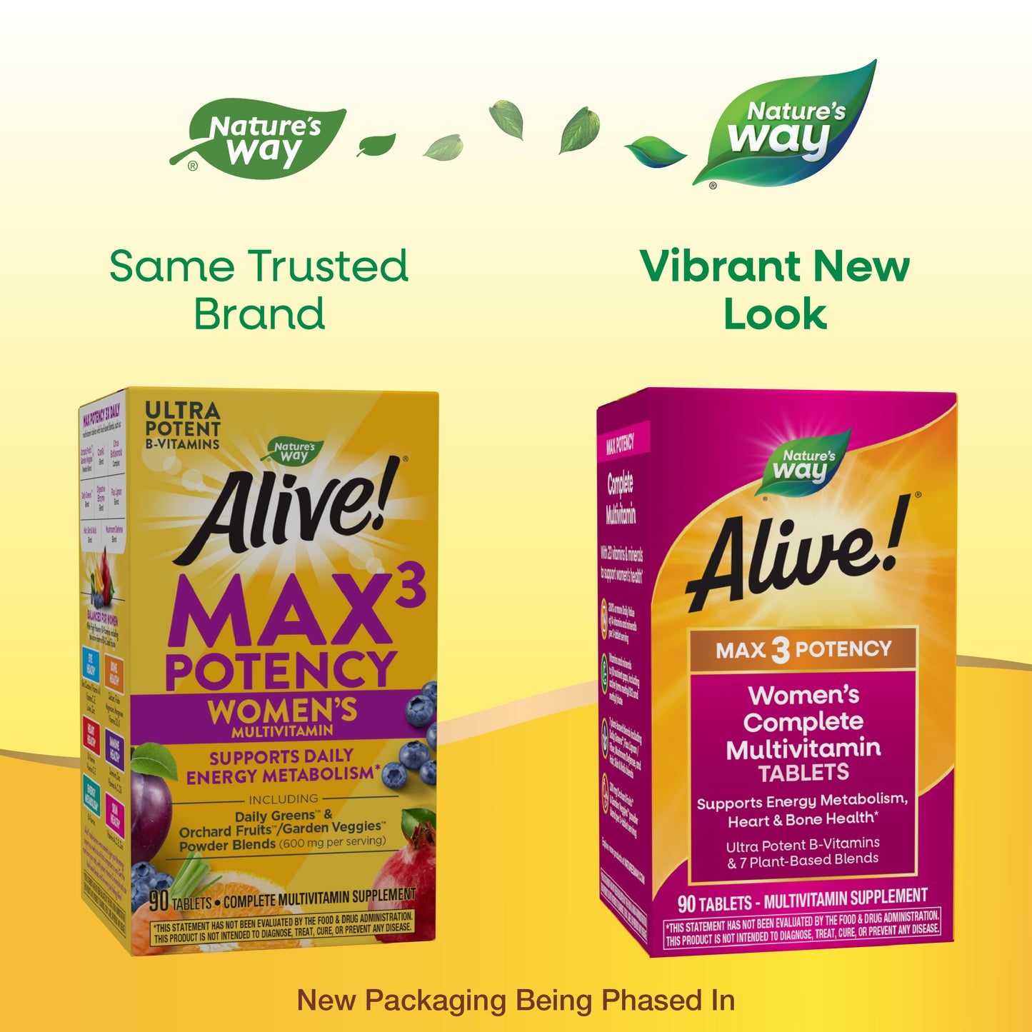 <{%MAIN1_15543%}>Nature's Way® | Alive! Max3 Potency Women's Complete Multivitamin - package updates old to new