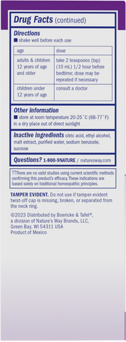 Nature's Way® | Boericke & Tafel Nighttime Cough & Bronchial Syrup - back of pack Sku:21900694