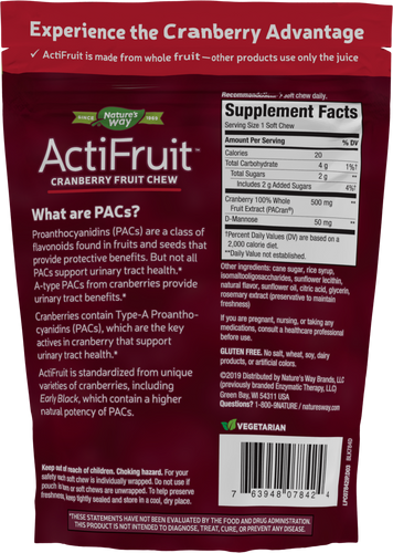 Nature's Way® | ActiFruit - back of pack Sku:07842IP