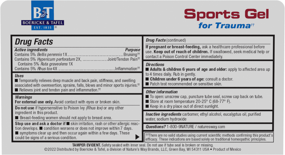 Nature's Way® | Sports Gel - back of pack Sku:21825492
