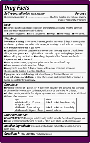Nature's Way® | Umcka Cold Relief Hot Drink - back of pack Sku:15146