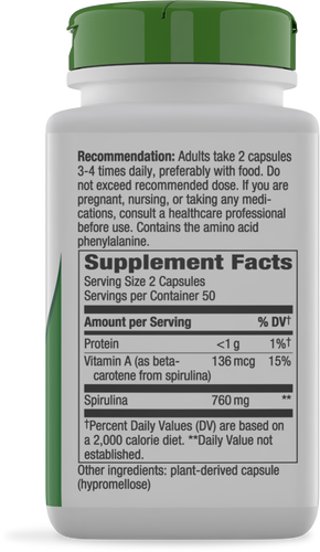 Nature's Way® | Spirulina Micro-Algae - right side of pack Sku:17200